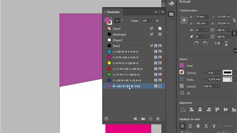 Capture d'écran montrant l'interface du panneau Nuancier dans InDesign avec des tons directs.