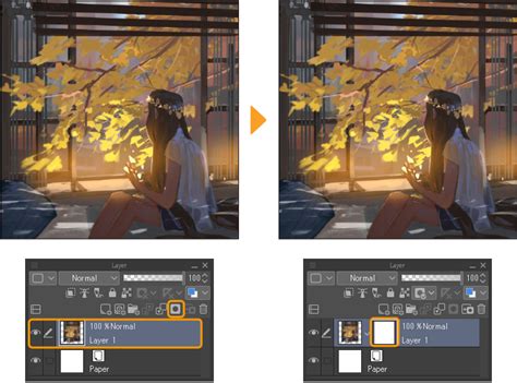 Exemple de l'utilisation d'un masque de calque pour masquer une partie d'une image
