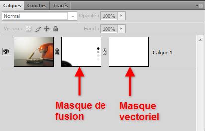 Exemple d'un masque de calque dans Photoshop, montrant l'application d'un dégradé pour une transition douce