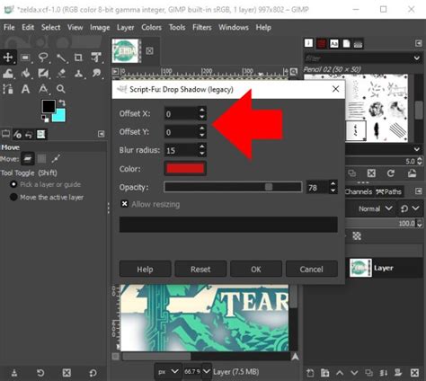 Capture d'écran de GIMP montrant les paramètres du filtre 