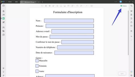 Exemple d'interface de création de formulaire dans InDesign