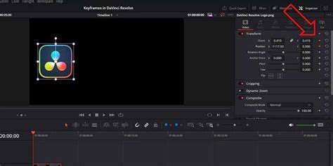 Interface de l'éditeur de courbes dans DaVinci Resolve pour l'animation