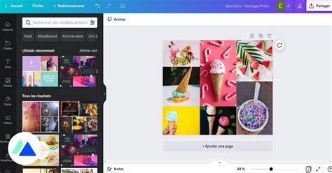 Interface de l'éditeur Canva avec le panneau latéral des importations visible