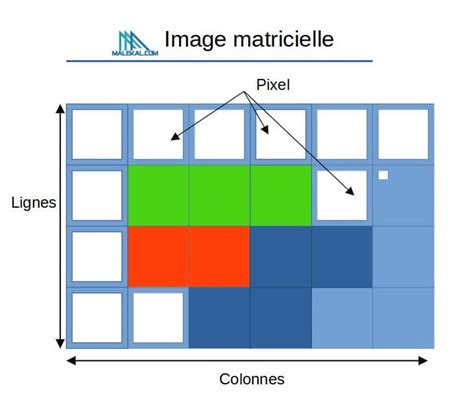 Schéma comparatif entre image matricielle (pixels) et image vectorielle (formes géométriques)