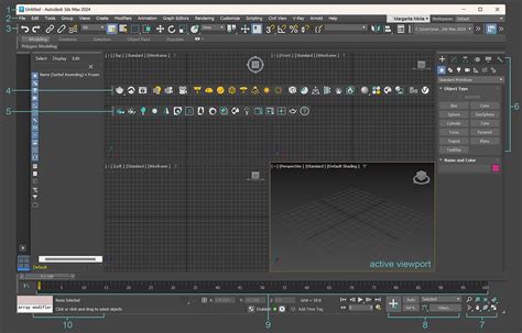 Interface utilisateur de 3ds Max avec une scène 3D complexe
