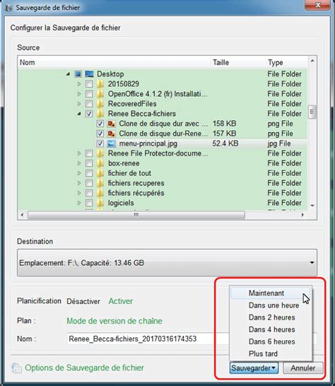 Illustration montrant l'organisation de fichiers de sauvegarde multiples pour un projet