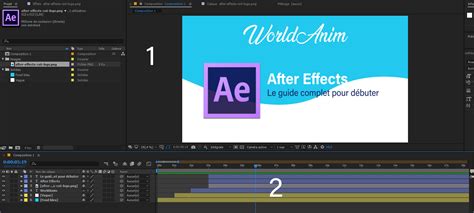 Illustration montrant un écran After Effects avec une timeline et des calques, symbolisant la création de contenu visuel.