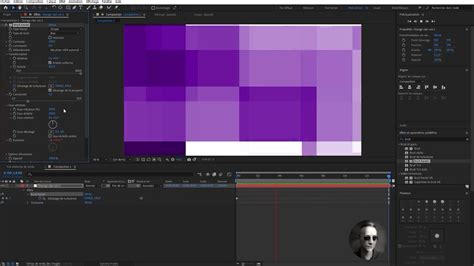 Interface d'After Effects avec l'effet Bruit fractal appliqué et ses réglages