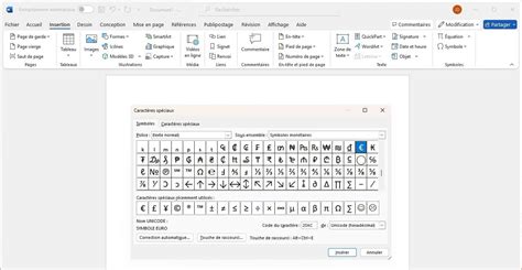 Fenêtre de sélection des caractères Unicode dans Inkscape