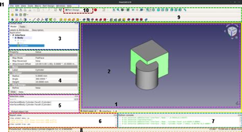 Interface utilisateur de FreeCAD avec un modèle 3D de structure métallique