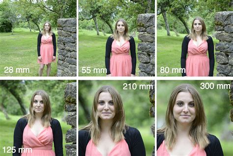 Comparaison de photos prises avec différents objectifs (200 mm, 70 mm, 35 mm, 20 mm) montrant l'effet de la distance focale sur le bokeh.