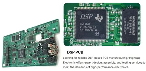 Illustration d'une carte DSP avec des connecteurs et des puces électroniques.