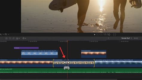 Capture d'écran de la timeline de Final Cut Pro montrant la sélection d'un clip pour suppression