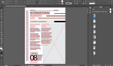 Illustration montrant l'interface d'Adobe InDesign avec des éléments de mise en page de texte et de tableau.
