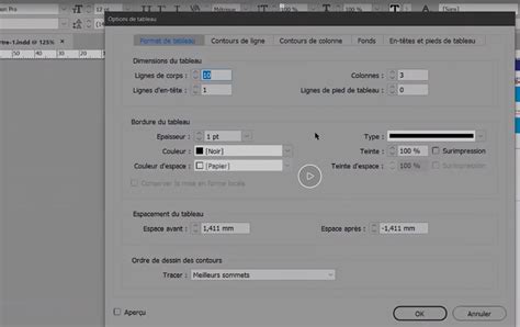 Illustration montrant un tableau InDesign s'étendant sur plusieurs pages avec des en-têtes répétés.