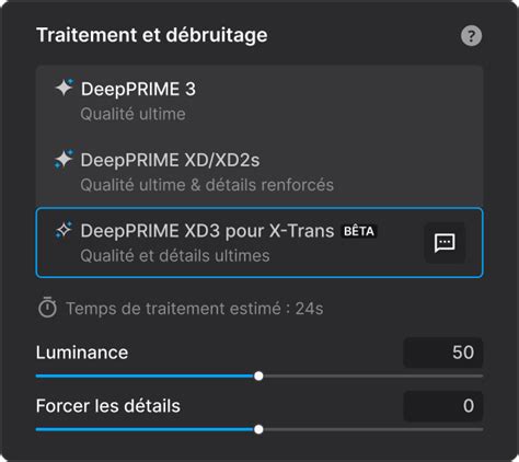 Interface du panneau de réduction du bruit DeepPRIME XD dans DxO PhotoLab.