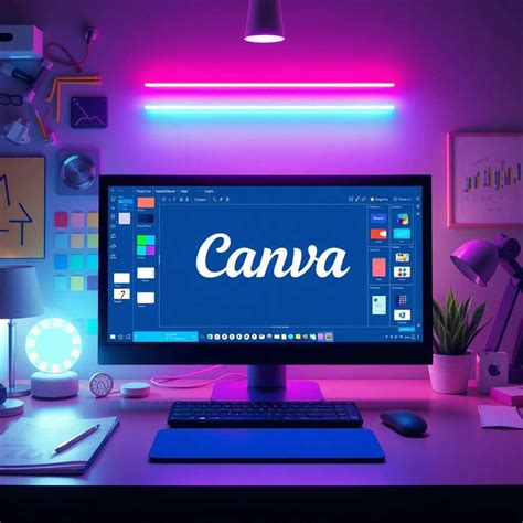 Illustration conceptuelle d'un design graphique avec un effet lumineux sur du texte et une image dans Canva.
