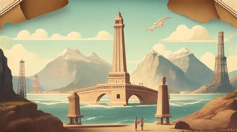 Illustration stylisée d'un monument emblématique dans un style vintage