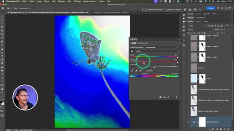 Capture d'écran montrant les réglages de teinte/saturation dans Photoshop