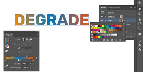 Fenêtre de réglages du dégradé dans Illustrator, montrant les curseurs de couleur et les options de type de dégradé.