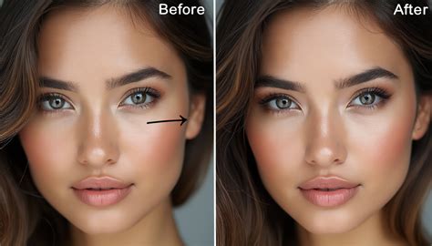 Comparaison avant/après de la retouche des yeux dans un portrait.