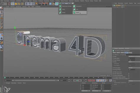 Interface de Cinema 4D avec un objet texte sélectionné