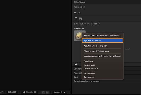 Interface du panneau Bibliothèques dans After Effects, montrant l'accès aux ressources de Creative Cloud.