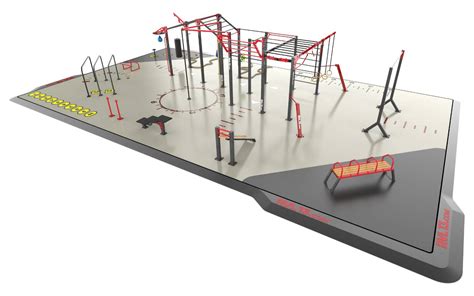 Schéma d'un petit parc street workout compact avec différents agrès