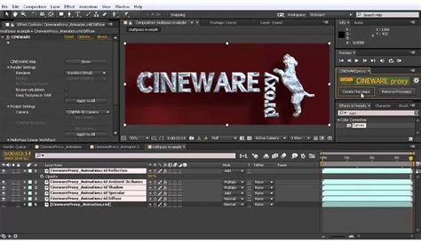 Capture d'écran des options de rendu du plug-in Cineware dans After Effects.