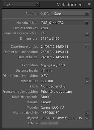 Schéma des informations EXIF d'une photo
