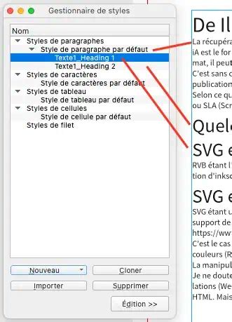 Exemple de création de styles de paragraphe dans Scribus