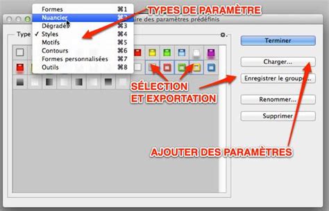 Fenêtre des paramètres prédéfinis dans Photoshop CS6
