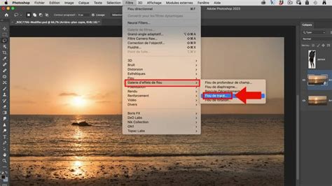 Fenêtre de la Galerie de Flou dans Photoshop avec les options Vitesse et Cône