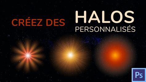 Schéma montrant les différentes parties d'un halo lumineux dans Photoshop : centre, poignée d'extrémité, rayons, anneau.