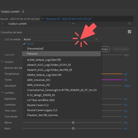 Interface du panneau Couleur Lumetri dans Premiere Pro CS6