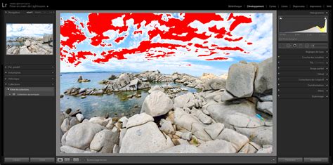 Graphique d'histogramme dans Lightroom montrant l'écrêtage des hautes lumières et des ombres