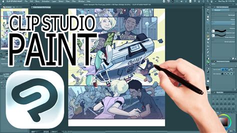 Illustration représentant l'interface générale de Clip Studio Paint avec ses différents panneaux.