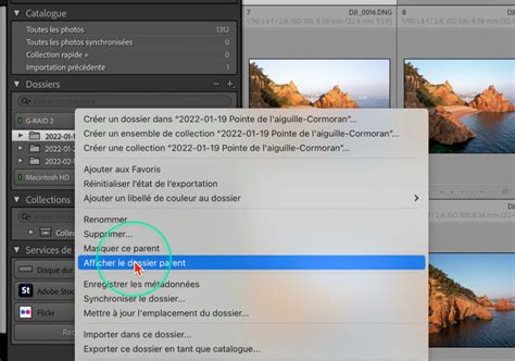Vue du panneau Dossier dans la bibliothèque Lightroom avec les informations sur les disques