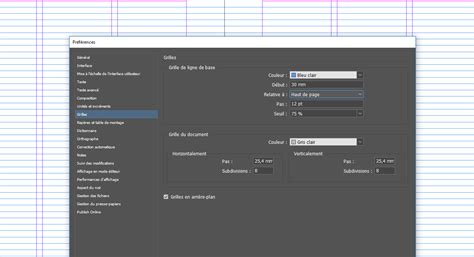 Schéma illustrant le concept de grille de ligne de base dans InDesign avec des repères visuels.