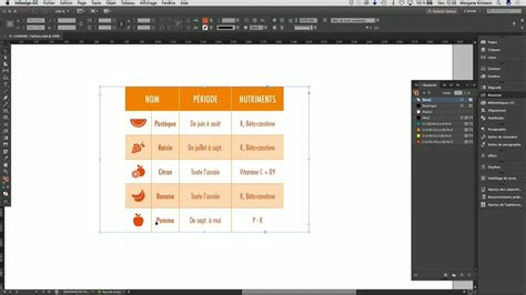 Exemple de mise en forme d'un tableau dans InDesign avec des styles appliqués.