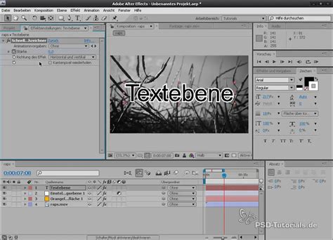 Interface d'édition de calques de texte et d'images clés dans After Effects
