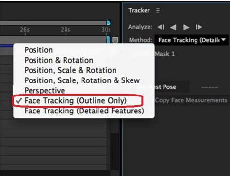 Capture d'écran du panneau Tracker dans After Effects montrant l'option