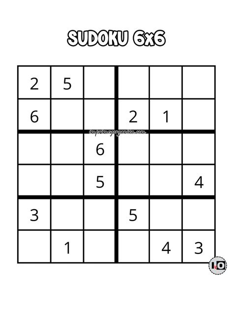 Illustration d'une grille de Sudoku 6x6 avec ses régions 2x3 clairement délimitées.