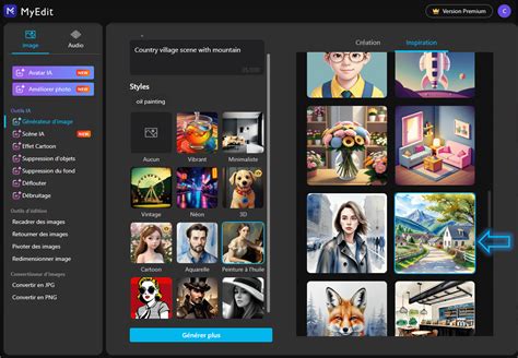 Interface graphique d'un outil de génération d'images IA