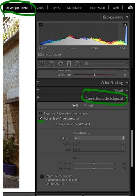 Exemple de correction du vignettage dans Lightroom
