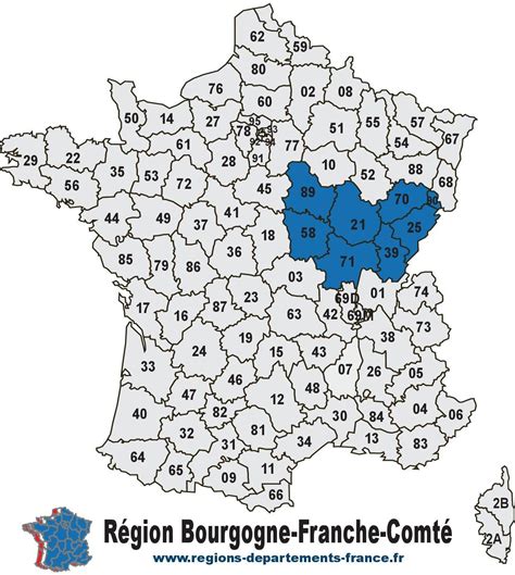 Carte de la région Bourgogne-Franche-Comté mettant en évidence Lons-le-Saunier