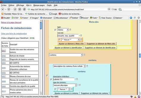 Interface montrant la création et la gestion des paramètres prédéfinis de métadonnées