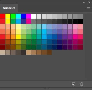 Capture d'écran du panneau Nuancier de Photoshop montrant comment ajouter et organiser des couleurs