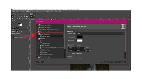 Fenêtre de configuration de la grille dans GIMP