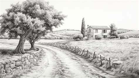 Exemple de paysage dessiné au crayon de couleur, mettant en valeur la richesse des teintes et la douceur des dégradés.